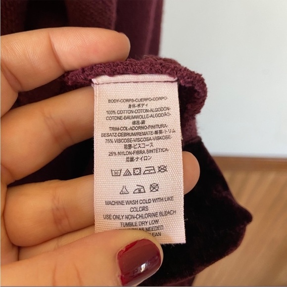Free People Dark Berry Burgundy Westwood Velvet Trim Cardigan XS - Picture 6 of 6